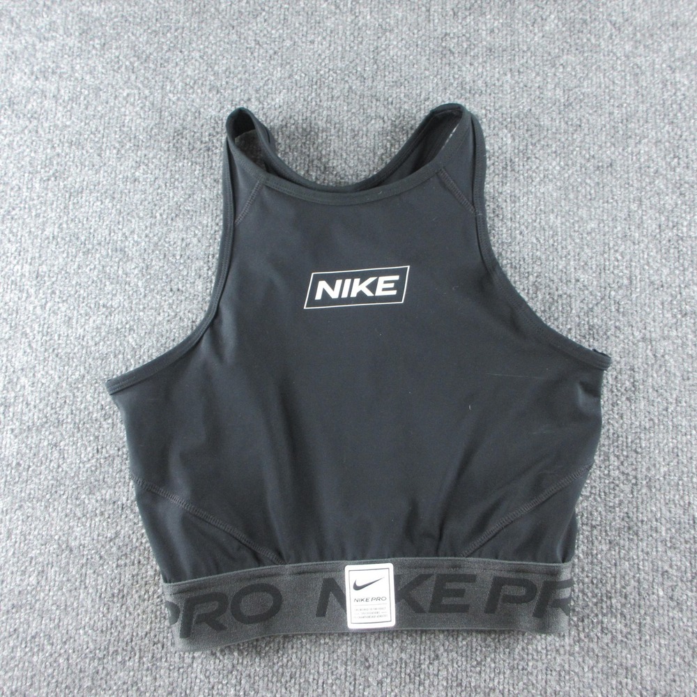 Nike Sports Bra Womens Medium Black Nike Pro High Neck Racerback Crop Logo